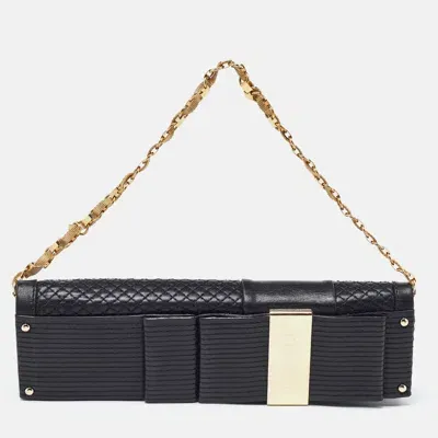 Pre-owned Versace Black Quilted Leather Medallion Chain Clutch