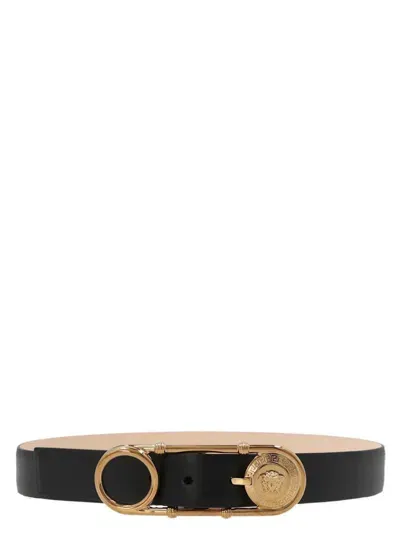 Versace Leather Belt With Buckle In Black