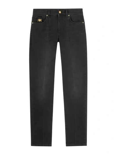 Versace Medusa Flame Slim-fit Jeans In Black