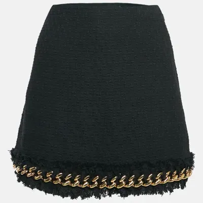 Pre-owned Versace Black Tweed Chain Insert Mini Skirt M