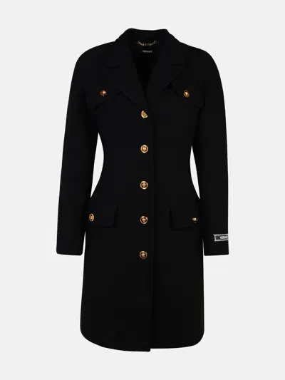 Versace Black Virgin Wool Blend Coat