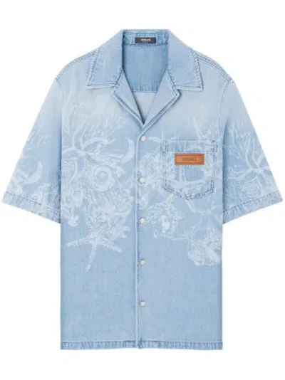 Versace Barocco Sea Denim Overshirt In Blue