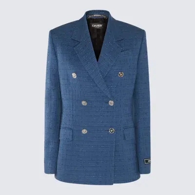 Versace Blue Cotton Blazer In Denim