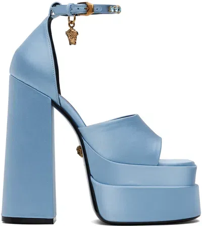 Versace Blue Medusa Aevitas Platform Heeled Sandals In 1v95v Ice Blue-versa