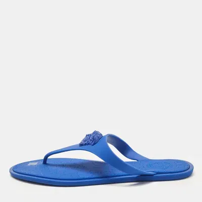 Pre-owned Versace Blue Rubber Thong Flat Sandals Size 38