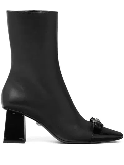 Versace Booties T.70 Calf Leather Shoes In Nero