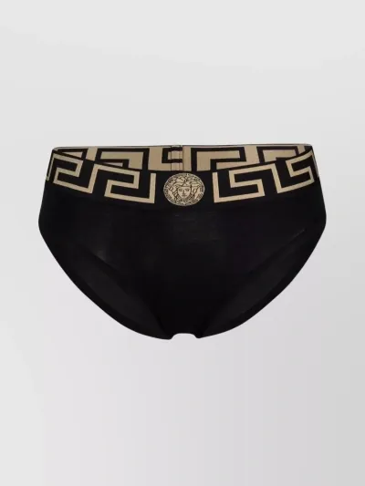 Versace Border Elastic Waistband Briefs In Black