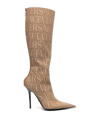 Versace Knee-high Boots In Beige