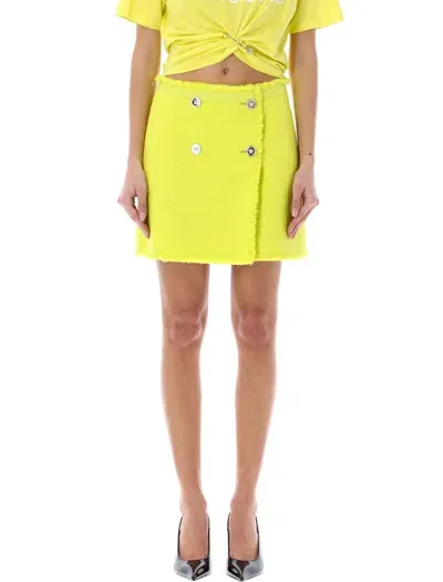 Versace Yellow Bouclé Tweed Mini Skirt For Women