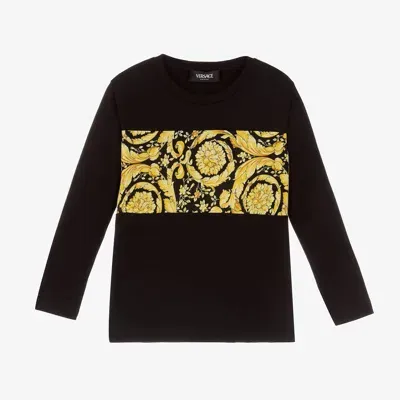 Versace Kids' Barocco-print Cotton Sweatshirt In Black Gold