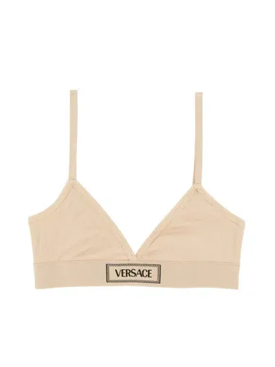 Versace Bralette With Logo In Nude