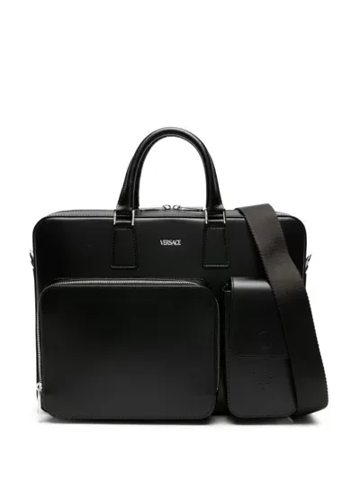 Versace Briefcase Calf Leather In Black