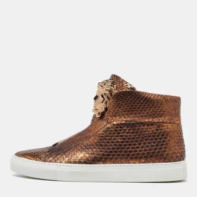 Pre-owned Versace Bronze Python Medusa Palazzo Slip On High Top Sneakers Size 41 In Metallic