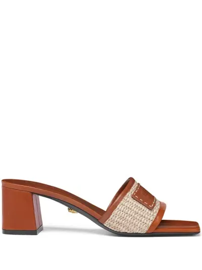 Versace Theia Mules Aus Raffiabast 55mm In Neutrals