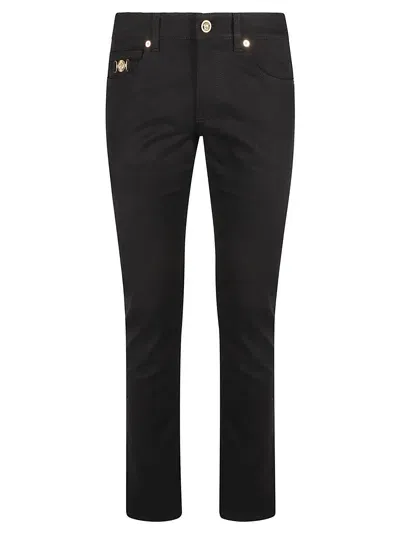 Versace Button Fitted Jeans In Black