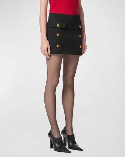 Versace Button-front Wool Gabardine Mini Skirt In Black