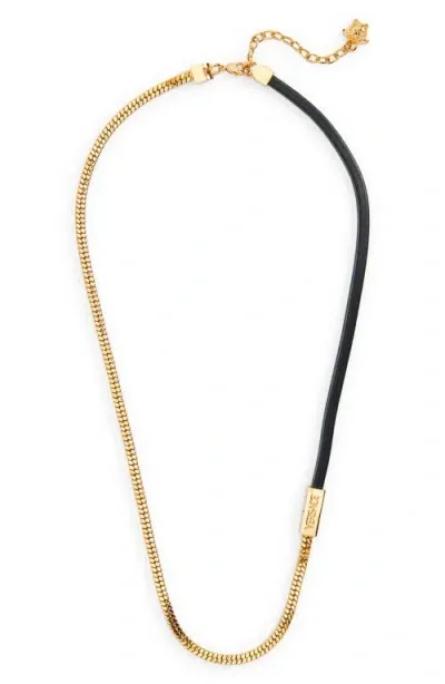 Versace Chain & Leather Necklace In Gold