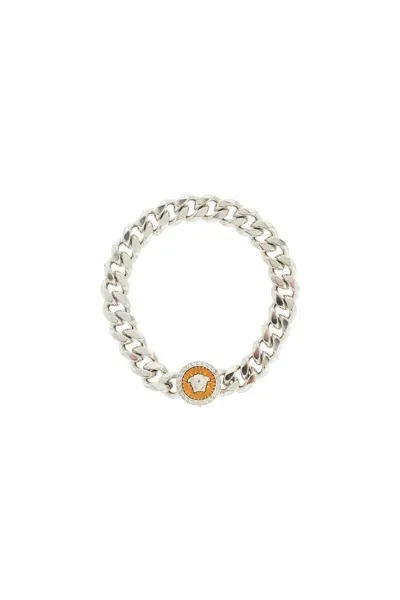 Versace Chain Bracelet With Medusa Charm In  Gold-palladium (silver)