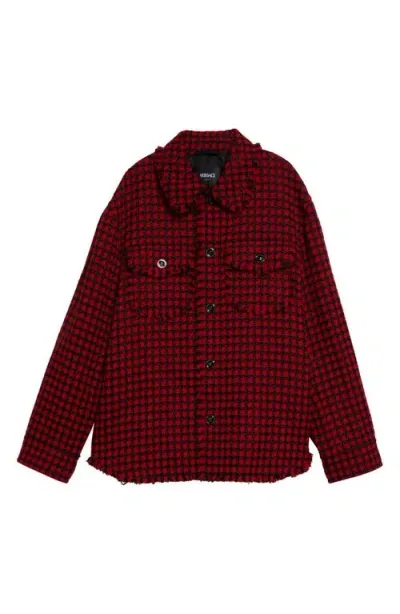 Versace Check Fringe Shirt Jacket In Lipstick Red Black