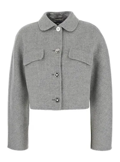 Versace Grey Cropped Jacket With Medusa Buttons In Wool Blend Woman