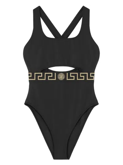 Versace Vita Signature Greca Detailing Swimsuit In Black