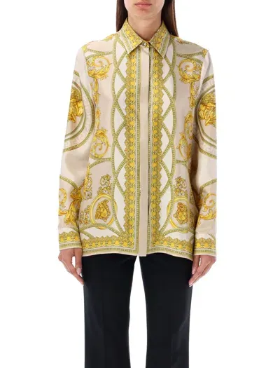 Versace La Coupe Des Dieux Silk Shirt In Gold+print