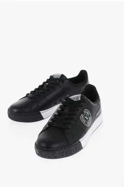 Versace Couture Leather Low-top Sneakers With Logoed Sole