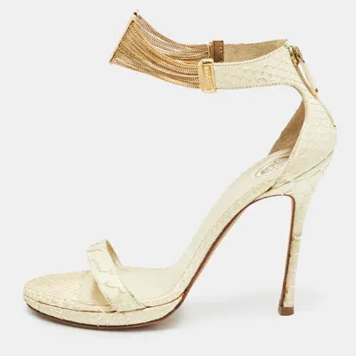 Pre-owned Versace Cream Python Ankle Strap Sandals Size 39