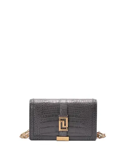 Versace Croc-effect Greca Goddess Mini Bag In Negro