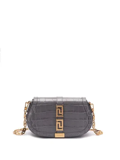 Versace `croc-effect Greca Goddess` Shoulder Bag In Grey