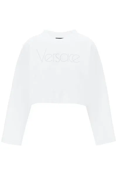 Versace 1978 Re-edition Crop Sweatshirt With Logo In Multicolor