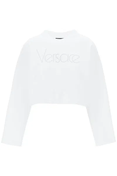 Versace "cropped Sweatshirt With Rhinestone In White