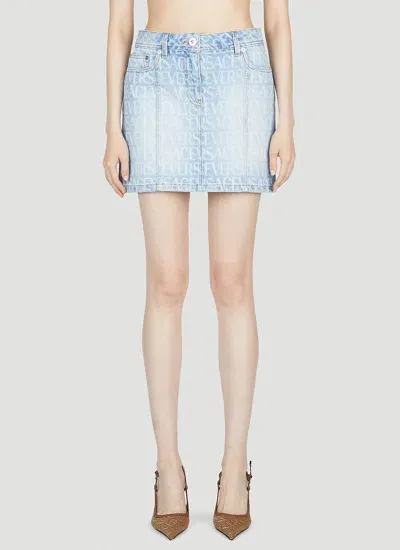 Versace Denim Jacquard Mini Skirt In Blue