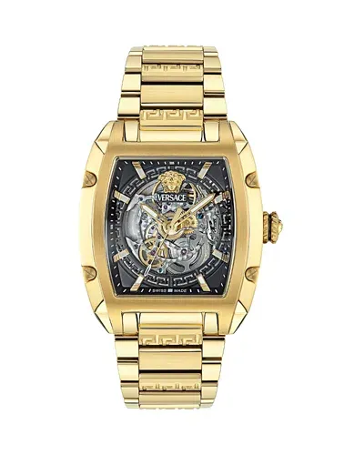 Versace Dominus Skeleton Watch, 42mm X 50mm In Black/gold