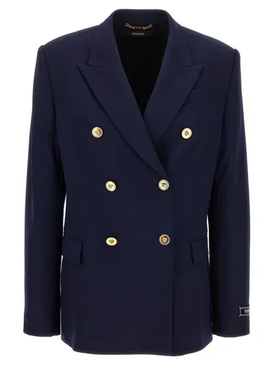 Versace Double-breasted Blazer In Blue