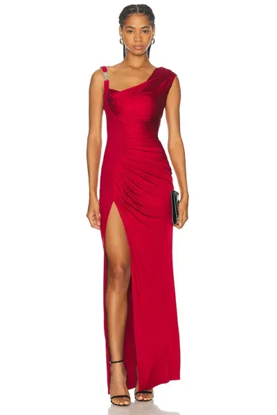 Versace Draped Gown In Lipstick Red