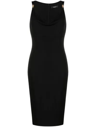 Versace Embellished Draped Jersey Dress In Black