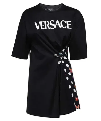 Versace Dua Lipa X  Logo Print T-shirt In Black