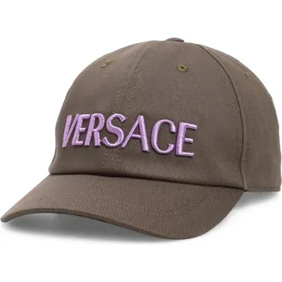 Versace Logo-embroidered Cotton Cap In Brown