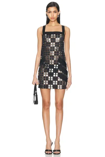 Versace Embroidered Macramé Shift Mini Dress In Black