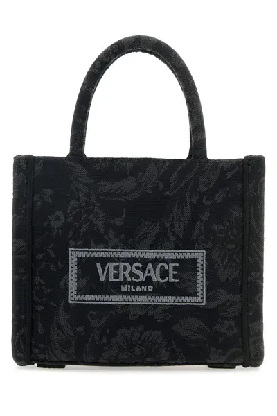 Versace Extra Small Totebag Embroidery Jacquard Barocco In Black