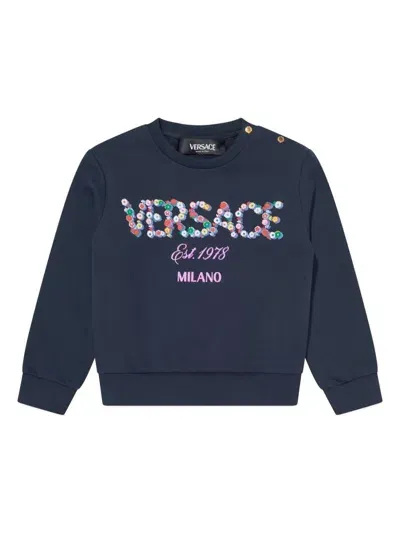 Versace Babies' Falling Flower Sweatshirt In Blue