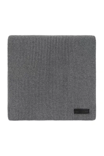 Versace Finished Edge Knitted Scarf In Grey