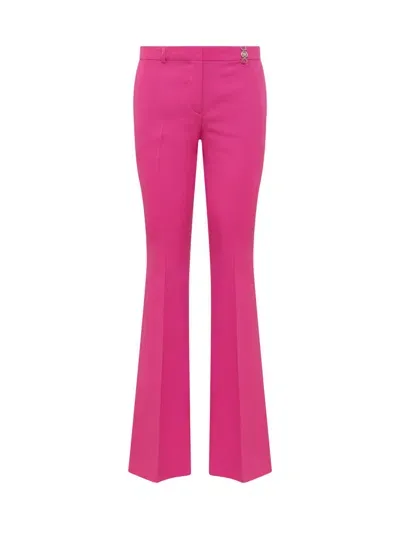 Versace Embellished Wool-twill Flared Pants In Pink