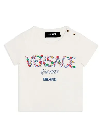 Versace Babies' Floral Logo Cotton T-shirt In White