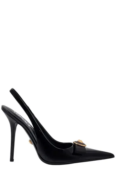 Versace Gianni 120mm Leather Pumps In Black