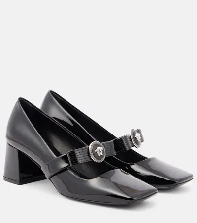 Versace Gianni Ribbon 55 Leather Pumps In Black