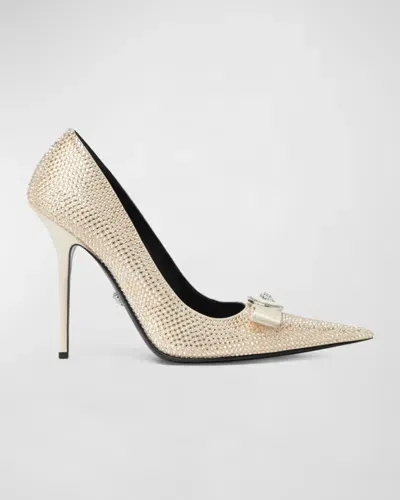 Versace Gianni Ribbon Crystal Pumps 110 Mm In Beige