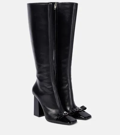 Versace Gianni Ribbon Leather Knee-high Boots In Black