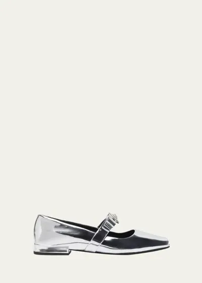 Versace Medusa-plaque Metallic Ballerina Shoes In Silver Palladium